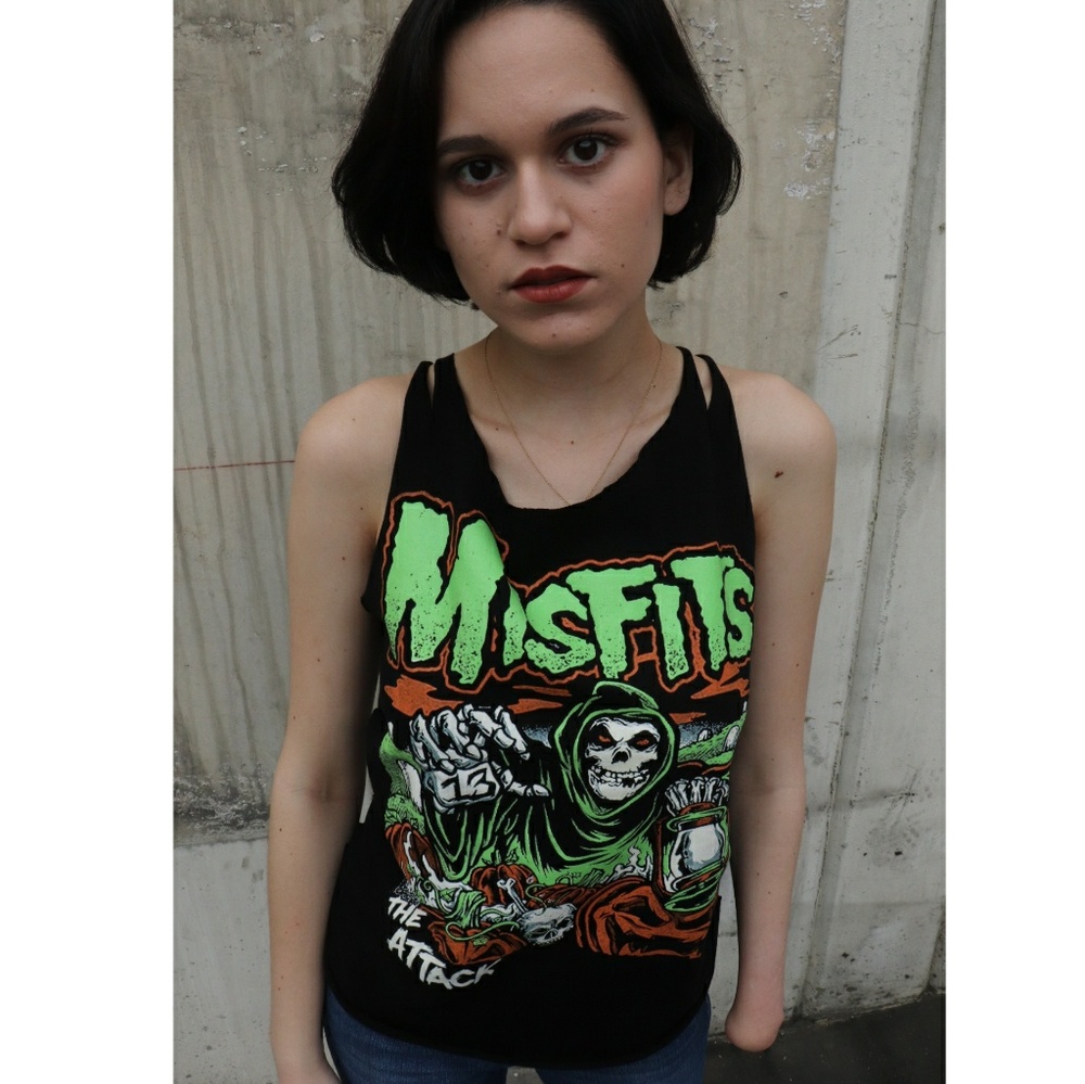 Misfits Pumpkin Slashed Sleeve Spiderweb Cut Tee